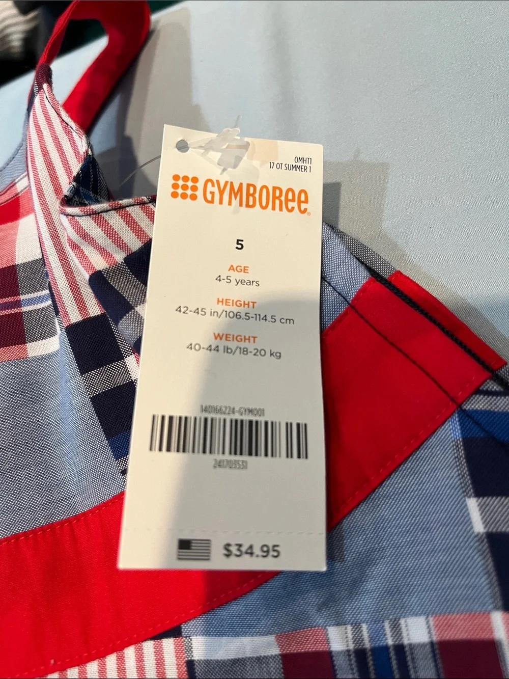 Gymboree Red, Navy & White Plaid Apron with Bright Red Trim